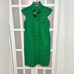 100% Cotton Sleeveless Shirt Dress Textured Button Front Preppy Cottagecore M